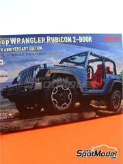 Meng Model: Car scale model kit 1/24 scale - Jeep Wrangler Rubicon - plastic parts, rubber parts, water slide decals, assembly instructions and painting instructions
