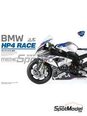 Meng Model: Motorbike scale model kit 1/9 scale - BMW HP4 Race (pre-painted) - metal parts, photo-etched parts, plastic parts, rubber parts, water slide decals, other materials, assembly instructions and painting instructions