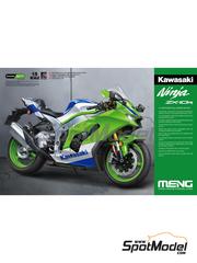 Meng Model: Motorbike scale model kit 1/9 scale - Kawasaki Ninja ZX-10R - metal parts, photo-etched parts, plastic parts, rubber parts, water slide decals, assembly instructions and painting instructions