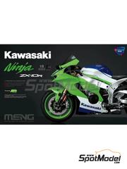 Meng Model: Motorbike scale model kit 1/9 scale - Kawasaki Ninja ZX-10R (pre-painted) - metal parts, photo-etched parts, plastic parts, rubber parts, water slide decals, assembly instructions and painting instructions