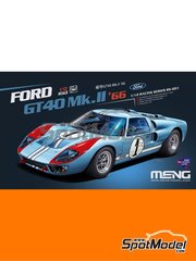 Meng Model: Car scale model kit 1/12 scale - Ford GT40 Mk II Shelby American Team #1 - Denis Clive 'Denny' Hulme (NZ) + Ken Miles (US) - 24 Hours Le Mans 1966 - photo-etched parts, plastic parts, rubber parts, water slide decals, assembly instructions and painting instructions - for Meng Model reference RS-002 image