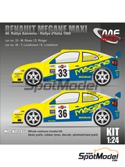 Mf-zone: Car scale model kit 1/24 scale - Renault Megane Maxi sponsored by Michelin #33, 36 - Martin Rowe (GB) + Derek Ringer (GB), Tapio Laukkanen (FI) + Kaj Lindstr�m (FI) - Sanremo Rally, Rally de Italia Sardegna 1998 - resin parts, rubber parts, vacuum formed parts, water slide decals and assembly instructions