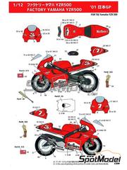 Miniature: Decoracin escala 1/12 - Yamaha YZR500 patrocinado por Marlboro N 3, 7, 30 - Max Biaggi (IT) + Carlos Checa (ES) - Campeonato del Mundo de Motociclismo 2001 - fotograbados, calcas de agua, instrucciones de colocacin y calcas de sponsors de tabaco - para las referencias de Tamiya TAM14086 y TAM14088