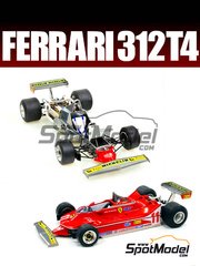 Model Factory Hiro: Car scale model kit 1/20 scale - Ferrari 312T4 Scuderia Ferrari Team sponsored by Fiat #11, 12 - Jody Scheckter (ZA), Gilles Villeneuve (CA) - German Formula 1 Grand Prix, Austrian Formula 1 Grand Prix, Belgian Formula 1 Grand Prix, Spanish Formula 1 Grand Prix 1979 - photo-etched parts, resin parts, rubber parts, seatbelt fabric, turned metal parts, vacuum formed parts, water slide decals, white metal parts, other materials, assembly instructions and painting instructions image