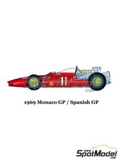 Model Factory Hiro: Car scale model kit 1/20 scale - Ferrari 312 F1 Scuderia Ferrari SpA SEFAC Team #11, 15 - Chris Amon (NZ) - Spanish Formula 1 Grand Prix, Monaco Formula 1 Grand Prix 1969 - photo-etched parts, resin parts, rubber parts, turned metal parts, water slide decals, white metal parts, other materials, assembly instructions and painting instructions