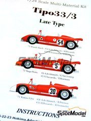 Model Factory Hiro: Car scale model kit 1/24 scale - Tipo 33/3 Late type ver. B #2, 5 - 1000 Kms Brands Hatch, Targa Florio, Watkins Glen 6 Hours 1971