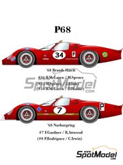 Model Factory Hiro: Car scale model kit 1/24 scale - Ford P68 Alan Mann Racing Team #33, 34 - Jochen Rindt (AT) + Mike Spence (GB), Bruce McLaren (NZ) + Mike Spence (GB) - 1000 Kms Brands Hatch 1968 - metal parts, photo-etched parts, resin parts, rubber parts, seatbelt fabric, turned metal parts, vacuum formed parts, water slide decals, white metal parts, other materials, assembly instructions and painting instructions