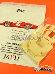 Model Factory Hiro: Car scale model kit 1/24 scale - Ford P68 Alan Mann Racing Team sponsored by Aral #7, 8 - Pedro Rodriguez (MX) + Chris Irwin (GB), Frank Gardner (AU) + Richard Attwood (GB) - N�rburgring 1000 Kilometres 1968 - metal parts, photo-etched parts, resin parts, rubber parts, seatbelt fabric, turned metal parts, vacuum formed parts, water slide decals, white metal parts, other materials, assembly instructions and painting instructions