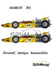 Model Factory Hiro: Car scale model kit 1/20 scale - March 701 Antique Automobiles Team #18, 22 - Ronnie Peterson (SE) - French Formula 1 Grand Prix, Dutch Formula 1 Grand Prix 1970 - photo-etched parts, resin parts, rubber parts, turned metal parts, water slide decals and white metal parts