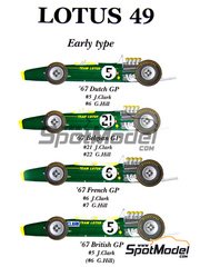 Model Factory Hiro: Car scale model kit 1/20 scale - Lotus 49 Early type #5, 6, 21 - Jim Clark (GB), Graham Hill (GB) - Dutch Formula 1 Grand Prix 1967
