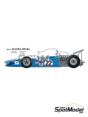 Model Factory Hiro: Car scale model kit 1/20 scale - Matra Ford MS80 Equipe Matra Team sponsored by ELF #2, 3, 4 - Sir John Young 'Jackie' Stewart (GB), Jean-Pierre Beltoise (FR) - Mexican Formula 1 Grand Prix 1969