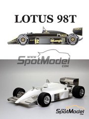 Model Factory Hiro: Car scale model kit 1/20 scale - Lotus 98T sponsored by John Player Special #11, 12 - Johnny Dumfries (GB), Ayrton Senna da Silva (BR) - Spanish Formula 1 Grand Prix 1986 - photo-etched parts, resin parts, rubber parts, seatbelt fabric, turned metal parts, water slide decals, white metal parts, other materials, assembly instructions, painting instructions and tobacco sponsor decals image