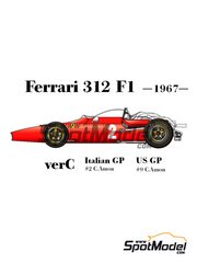 Model Factory Hiro: Car scale model kit 1/20 scale - Ferrari 312 F1 version C #2, 9 - Chris Amon (NZ), Lorenzo Bandini (IT) - USA - United States of America Formula 1 Grand Prix 1967
