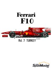 Model Factory Hiro: Car scale model kit 1/20 scale - Ferrari F10 800 Grand Prix Scuderia Ferrari Team sponsored by Banco Santander #7, 8 - Fernando Alonso (ES), Felipe Massa (BR) - Turkish Grand Prix 2010