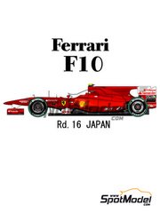 Model Factory Hiro: Car scale model kit 1/20 scale - Ferrari F10 Scuderia Ferrari Team sponsored by Banco Santander #7, 8 - Fernando Alonso (ES), Felipe Massa (BR) - Japanese Formula 1 Grand Prix 2010