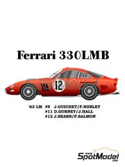 Model Factory Hiro: Car scale model kit 1/24 scale - Ferrari 330LMB #9, 11, 12 - Jean Guichet (FR) + Pierre Noblet (BE), Dan Gurney (US) + Jim Hall (US), Jack Sears (GB) + Michael Salmon (GB) - 24 Hours Le Mans 1963 - metal parts, photo-etched parts, resin parts, rubber parts, turned metal parts, vacuum formed parts, water slide decals, white metal parts, other materials and assembly instructions image