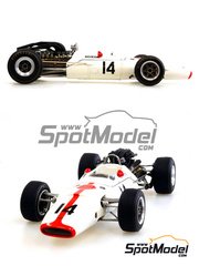 Model Factory Hiro: Car scale model kit 1/20 scale - Honda RA300 #9, 10, 11, 14 - John Surtees (GB) - Italian Formula 1 Grand Prix, USA - United States of America Formula 1 Grand Prix 1967 - photo-etched parts, resin parts, rubber parts, turned metal parts, vacuum formed parts, water slide decals, white metal parts, assembly instructions and painting instructions image