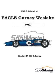 Model Factory Hiro: Car scale model kit 1/43 scale - Eagle Gurney Weslake T1G #36 - Dan Gurney (US) - Belgian Formula 1 Grand Prix 1967