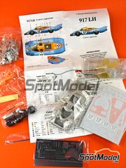 Model Factory Hiro: Car scale model kit 1/43 scale - Porsche 917 LH sponsored by Gulf #17 - Joseph 'Jo' Siffert (CH) + Derek Bell (GB) - 24 Hours Le Mans 1971 - 3D printed parts, assembly instructions, photo-etched parts, resin parts, rubber parts, turned metal parts, vacuum formed parts, water slide decals and white metal parts image