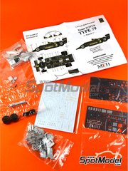 Model Factory Hiro: Car scale model kit 1/43 scale - Lotus Ford Type 79 Lotus Team sponsored by Olympus #5, 6 - Mario Andretti (US), Ronnie Peterson (SE) - French Formula 1 Grand Prix, Swedish Formula 1 Grand Prix 1978 - metal parts, photo-etched parts, resin parts, rubber parts, turned metal parts, vacuum formed parts, water slide decals, white metal parts, other materials and assembly instructions image