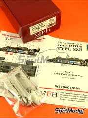 Model Factory Hiro: Car scale model kit 1/43 scale - Lotus Type 88B Lotus Team sponsored by Essex #11 - Elio de Angelis (IT) - Press version, Test version 1981 - multimaterial kit image