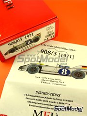 Model Factory Hiro: Car scale model kit 1/24 scale - Porsche 908/03 sponsored by Martini Racing #8 - Vic Elford (GB) + Grard Larrousse (FR) - Targa Florio 1971 - Multimaterial kit