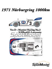 Model Factory Hiro: Car scale model kit 1/24 scale - Porsche 908/03 sponsored by Martini Racing #3 - Vic Elford (GB) + G�rard Larrousse (FR) - N�rburgring 1000 Kilometres 1971 - Multimaterial kit