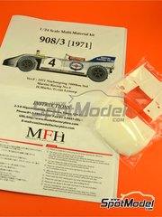 Model Factory Hiro: Car scale model kit 1/24 scale - Porsche 908/03 sponsored by Martini Racing #4 - Helmut Marko (AT) + Gijs van Lennep (NL) - N&uuml;rburgring 1000 Kilometres 1971 - multimaterial kit image