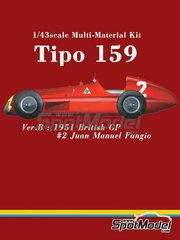 Model Factory Hiro: Car scale model kit 1/43 scale - Alfa Romeo Tipo 159 #2 - Juan Manuel Fangio (AR) - British Formula 1 Grand Prix 1951 - metal parts, photo-etched parts, rubber parts, turned metal parts, vacuum formed parts, other materials and assembly instructions