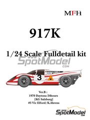 Model Factory Hiro: Car scale model kit 1/24 scale - Porsche 917K KG Salzburg Team #3 - Vic Elford (GB) + Kurt Ahrens (DE) - 24 Hours of Daytona 1970 - metal parts, photo-etched parts, resin parts, rubber parts, seatbelt fabric, turned metal parts, vacuum formed parts, water slide decals, white metal parts, other materials, assembly instructions and painting instructions image