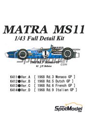 Model Factory Hiro: Car scale model kit 1/43 scale - Matra MS11 Equipe Matra Team sponsored by ELF #6 - Jean-Pierre Beltoise (FR) - Italian Formula 1 Grand Prix 1968 - Multimaterial kit