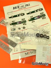 Model Factory Hiro: Car scale model kit 1/43 scale - BRM H-16 P83 Owen Racing Organisation Team #14 - Sir John Young 'Jackie' Stewart (GB) - Belgian Formula 1 Grand Prix 1967 - photo-etched parts, rubber parts, turned metal parts, water slide decals, white metal parts, other materials and assembly instructions