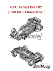 Model Factory Hiro: Car scale model kit 1/43 scale - Ferrari 126C4M2 Scuderia Ferrari Team sponsored by Fiat Agip #27, 28 - Michele Alboreto (IT), Ren&eacute; Arnoux (FR) - European Formula 1 Grand Prix 1984 - photo-etched parts, rubber parts, water slide decals, white metal parts, assembly instructions and painting instructions image