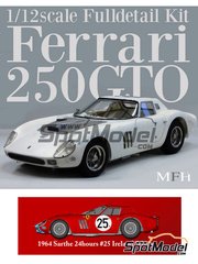 Model Factory Hiro: Car scale model kit 1/12 scale - Ferrari 250 GTO chassis 4399GT Maranello Concessionaires Team #25 - Innes Ireland (GB) + Tony Maggs (ZA) - 24 Hours Le Mans 1964 - Multimaterial kit image