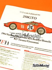 Model Factory Hiro: Car scale model kit 1/12 scale - Ferrari 250 GTO #24, 27 - Jean 'Beurlys' Blaton (BE) + Lucien Bianchi (BE), Fernand Tavano (FR) + Bob Grossman (US) - 24 Hours Le Mans 1964 - multimaterial kit image