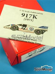 Model Factory Hiro: Car scale model kit 1/24 scale - Porsche 917K Martini racing Team #22 - Helmut Marko (AT) + Gijs van Lennep (NL) - 24 Hours Le Mans 1971 - metal parts, photo-etched parts, resin parts, rubber parts, turned metal parts, water slide decals, white metal parts, other materials, assembly instructions and painting instructions image