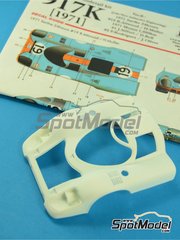 Model Factory Hiro: Car scale model kit 1/24 scale - Porsche 917K sponsored by Gulf #1, 2, 19 - Richard Attwood (GB) + Herbert M&uuml;ller (CH), Joseph 'Jo' Siffert (CH) + Derek Bell (GB), Pedro Rodriguez (MX) + Jackie Oliver (GB) - Monza 1000 Kilometres, 24 Hours Le Mans 1971 - Multimaterial kit image