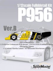 Model Factory Hiro: Car scale model kit 1/12 scale - Porsche 956 sponsored by New Man Joest Racing #7, 8 - Jean-Louis Schlesser (FR) + Stefan Johansson (SE) + Mauricio de Narv&aacute;ez (CO), Henri Pescarolo (FR) + Louis 'John Winter' Krages (DE), Klaus Ludwig (DE) + Stefan Johansson (SE) - 24 Hours Le Mans 1984 and 1985 - multimaterial kit image