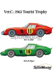 Model Factory Hiro: Car scale model kit 1/12 scale - Ferrari 250 GTO #11, 16 - Graham Hill (GB), David Piper (GB) - Tourist Trophy (TT) 1963 - photo-etched parts, resin parts, rubber parts, seatbelt fabric, turned metal parts, vacuum formed parts, water slide decals, white metal parts, other materials and assembly instructions image