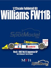 Model Factory Hiro: Car scale model kit 1/12 scale - Williams Honda FW11B Williams Grand Prix Engineering Team sponsored by Canon #5, 6 - Nigel Ernest James Mansell (GB), Nelson Piquet (BR) - Japanese Formula 1 Grand Prix 1987 - CNC metal parts, metal parts, photo-etched parts, resin parts, rubber parts, seatbelt fabric, turned metal parts, vacuum formed parts, water slide decals, white metal parts, other materials, assembly instructions and painting instructions