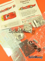 Model Factory Hiro: Car scale model kit 1/43 scale - Alfa Romeo Tipo 33/3 Long Tail sponsored by Shell Bosch #35, 36, 37, 38 - Rolf Stommelen (DE) + Nanni Galli (IT), Piers Courage (GB) + Andrea de Adamich (IT), Toine Hezemans (NL) + Masten Gregory (US), Teodore Zeccoli (IT) + Carlo Facetti (IT) - 24 Hours Le Mans 1970 - multimaterial kit image