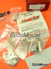 Model Factory Hiro: Car scale model kit 1/43 scale - Alfa Romeo Tipo 33/3 Short Tail sponsored by Shell Bosch #28, 14, 41, 38 - Rolf Stommelen (DE) + Nanni Galli (IT), Piers Courage (GB) + Andrea de Adamich (IT), Toine Hezemans (NL) + Masten Gregory (US) - Monza 1000 Kilometres, Targa Florio 1970 - multimaterial kit