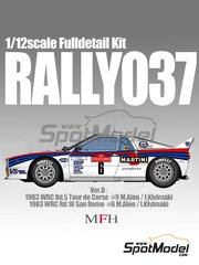 Model Factory Hiro: Car scale model kit 1/12 scale - Lancia 037 Rally sponsored by Martini #6, 9 - Markku Al&eacute;n (FI) + Ilkka Kivim&auml;ki (FI) - Sanremo Rally, Tour de Corse 1983 - photo-etched parts, resin parts, rubber parts, seatbelt fabric, turned metal parts, vacuum formed parts, water slide decals, white metal parts, assembly instructions and painting instructions image