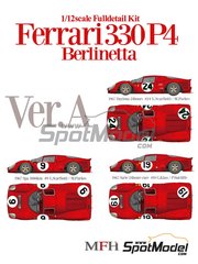 Model Factory Hiro: Car scale model kit 1/12 scale - Ferrari 330P4 Berlinetta SPA Ferrari SEFAC Team #9, 24, 19 - Ludovico Scarfiotti (IT) + Michael Johnson 'Mike' Parkes (GB), G&uuml;nther Klass (DE) + Peter Sutcliffe (GB) - 24 Hours of Daytona, 24 Hours Le Mans, SPA Francorchamps 1000 Kms 1967 - photo-etched parts, resin parts, rubber parts, seatbelt fabric, turned metal parts, vacuum formed parts, water slide decals, white metal parts, assembly instructions and painting instructions image