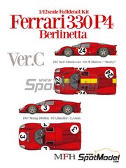 Model Factory Hiro: Car scale model kit 1/12 scale - Ferrari 330P4 Berlinetta Equipe Nationale Belge Team #3, 24 - Willy Mairesse (BE) + Jean 'Beurlys' Blaton (BE), Lorenzo Bandini (IT) + Chris Amon (NZ) - Monza 1000 Kilometres, 24 Hours Le Mans 1967 - photo-etched parts, resin parts, rubber parts, seatbelt fabric, turned metal parts, vacuum formed parts, water slide decals, white metal parts, assembly instructions and painting instructions image