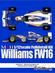 Model Factory Hiro: Car scale model kit 1/12 scale - Williams Renault FW16 Williams Grand Prix Engineering Team sponsored by Rothmans #0, 2 - Damon Hill (GB), Ayrton Senna da Silva (BR) - San Marino Formula 1 Grand Prix 1994 - multimaterial kit image