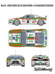 Model Factory Hiro: Car scale model kit 1/12 scale - Lancia Rally 037 Jolly Club Team sponsored by Totip #18 - Massimo 'Miki' Biasion (IT) + Tiziano Siviero (IT) - Sanremo Rally 1983 - photo-etched parts, resin parts, rubber parts, seatbelt fabric, turned metal parts, vacuum formed parts, water slide decals, white metal parts, assembly instructions and painting instructions image