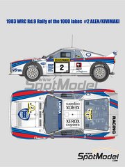 Model Factory Hiro: Car scale model kit 1/12 scale - Lancia Rally 037 sponsored by Martini Racing #2 - Markku Al&eacute;n (FI) + Ilkka Kivim&auml;ki (FI) - 1000 Lakes Finland Rally 1983 - photo-etched parts, resin parts, rubber parts, seatbelt fabric, turned metal parts, vacuum formed parts, water slide decals, white metal parts, assembly instructions and painting instructions - for  image