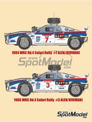 Model Factory Hiro: Car scale model kit 1/12 scale - Lancia Rally 037 sponsored by Martini Racing #3, 7 - Markku Al�n (FI) + Ilkka Kivim�ki (FI) - Safari Rally 1984 and 1986 - photo-etched parts, resin parts, rubber parts, seatbelt fabric, turned metal parts, vacuum formed parts, water slide decals, white metal parts, assembly instructions and painting instructions
