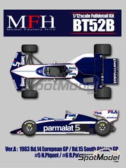 Model Factory Hiro: Car scale model kit 1/12 scale - Brabham BMW BT52B Brabham Racing Organisation Team sponsored by Parmalat #5, 6 - Nelson Piquet (BR), Riccardo Patrese (IT) - European Formula 1 Grand Prix, South African Formula 1 Grand Prix 1983 - multimaterial kit image